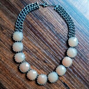 Elegant Rose Faceted Geometric Stones Bib Statement Necklace Silver Accents